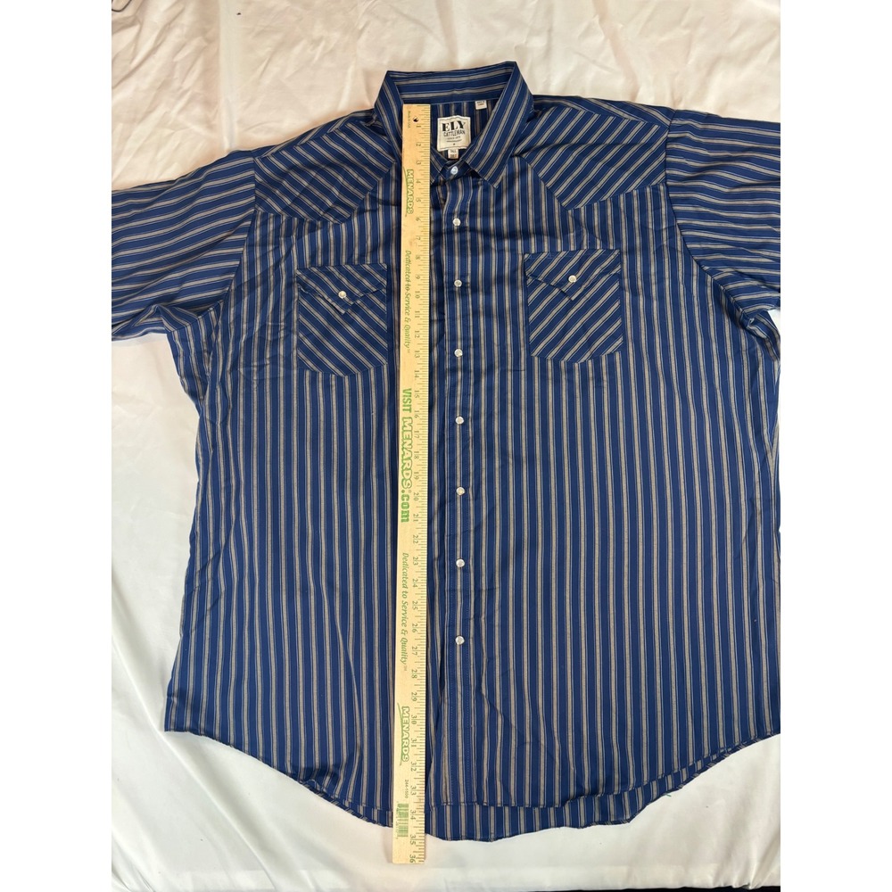 Ely Cattleman Mens 3XLT Blue Striped Short Sleeve Western Pearl Snap Shirt